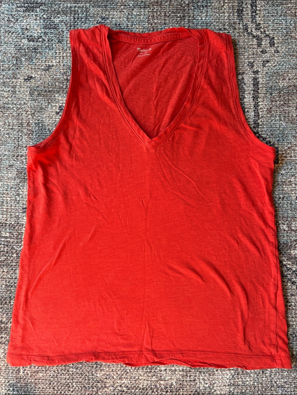 Madewell Red V-Neck Sleeveless Tank Top